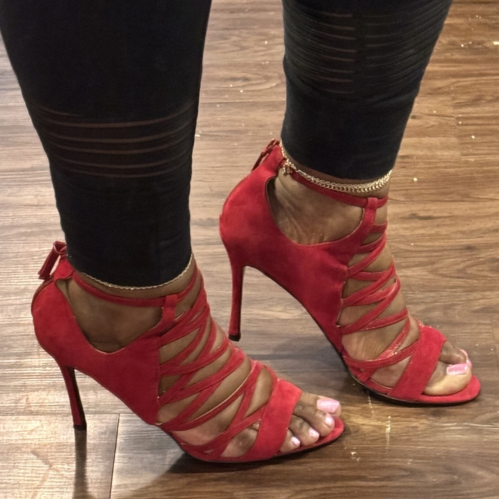 Nine West Red Strappy Suede High Heel Sandals